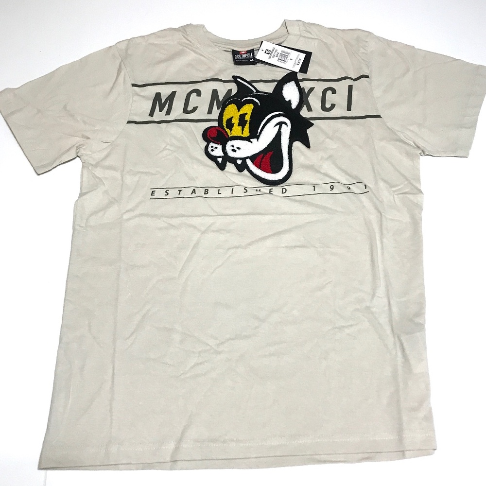 Mens Southpole T-Shirt Size M Chenille Cartoon Cat